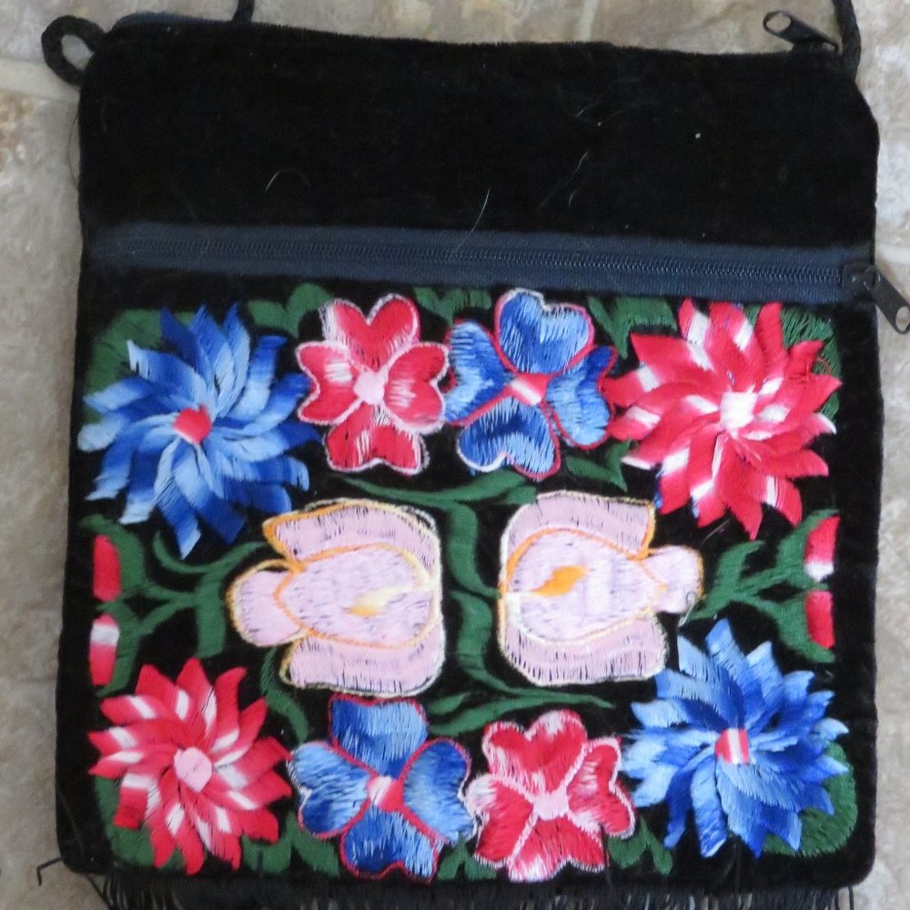 Black Velvet Embroidered Crossbody Bag (54J) - Picture 5 of 7
